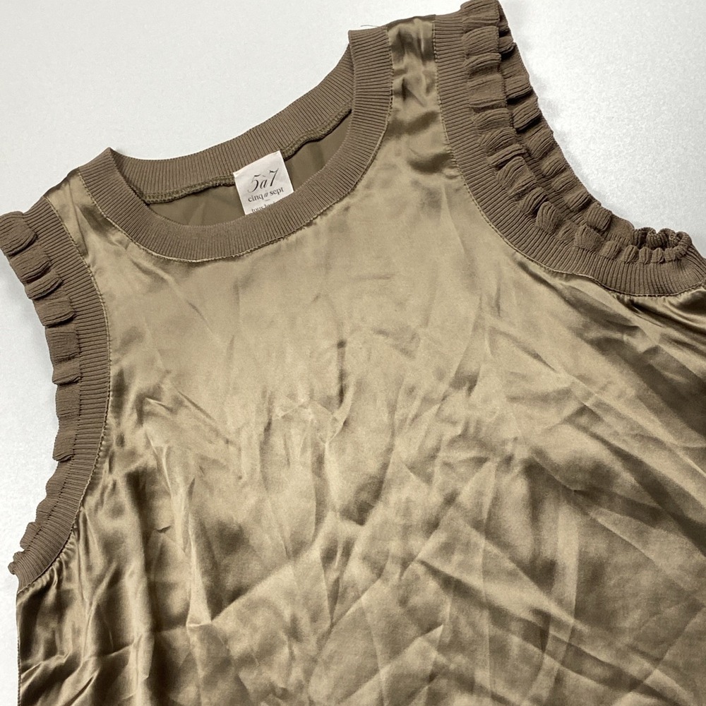Cinq a Sept 100% Silk Lenore Tous Les Jours Sleeveless Top Size L $295 Bronze